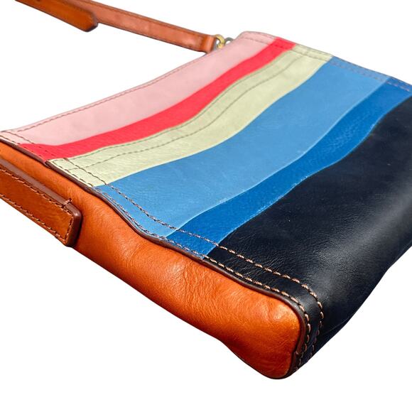 Fossil Leather Crossbody Hand Bag Multicolor Stripe Boho Retro Purse Y2K Rainbow - Picture 4 of 16
